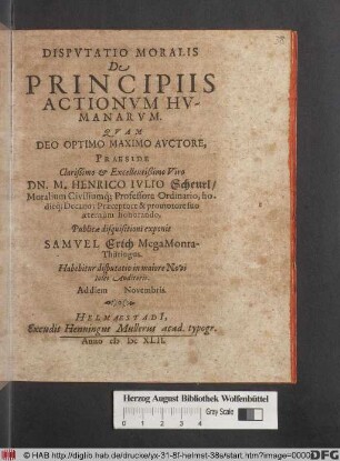 Disputatio Moralis De Principiis Actionum Humanarum