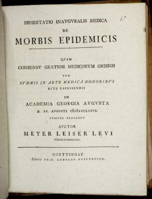 Dissertatio Inauguralis Medica De Morbis Epidemicis