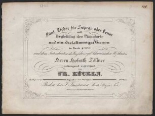 Fünf Lieder für Sopran oder Tenor mit Begleitung des Pianoforte und ein dreistimmiger Canon : op. 17, fünftes Liederheft