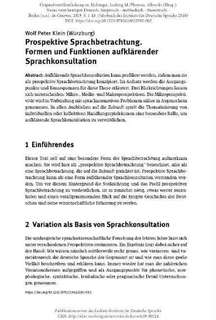 Prospektive Sprachbetrachtung. Formen und Funktionen aufklärender Sprachkonsultation