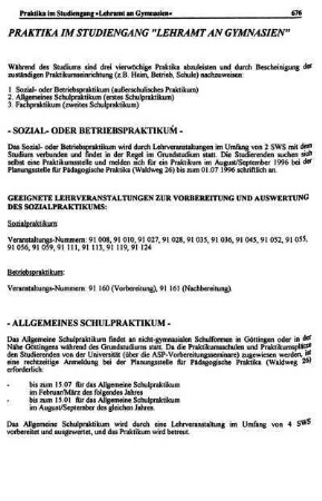 Praktika im Studiengang "Lehramt an Gymnasien"