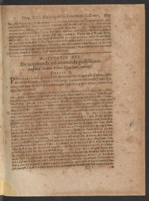 Disputatio XXI. De acquirenda vel amittenda possessione