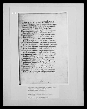 Codex 12: Evangeliar — Textseite: Anfang der Capitulare evangeliorum, Folio 160