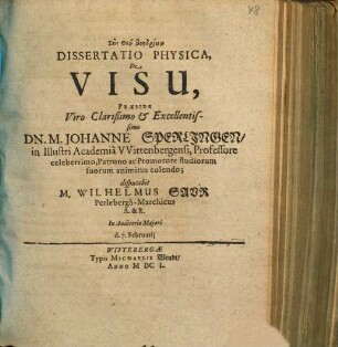 Dissertatio physica, de visu