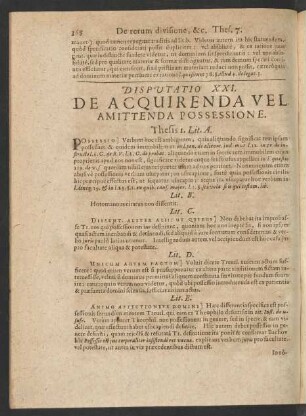 Disputatio XXI. De Acquirenda Vel Amittenda Possessione