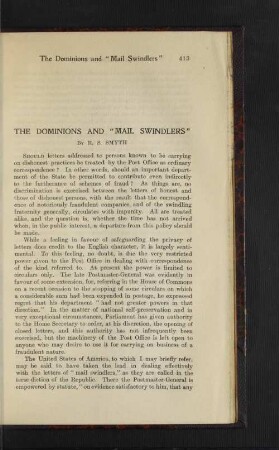 The Dominions and "Mail Swindlers".