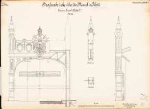 Straßenbrücke (Königin-Luise-Brücke) über die Memel, Tilsit: Eisernes Portal, Pfeiler F: Ansichten, Schnitte 1:40