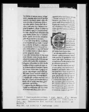 Neues Testament: Textseite, fol. 4v mit Initiale E zu Markus