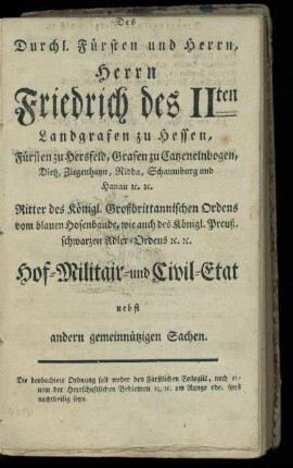 Hof- Militair- und Civil-Etat nebst andern gemeinnuetzigen Sachen