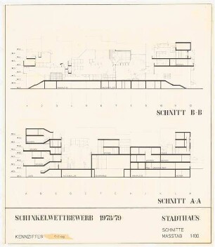 »Das Stadthaus« für die IBA an der Kochstraße, Berlin-Kreuzberg Schinkelwettbewerb 1979: Schnitte 1:100