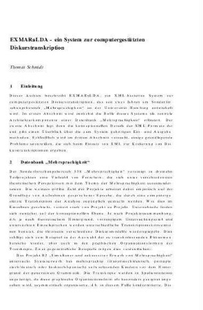EXMARaLDA - ein System zur computergestützten Diskurstranskription