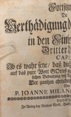 3: Fortsetzung der Verthädigung dess Lichts in den Finsternussen