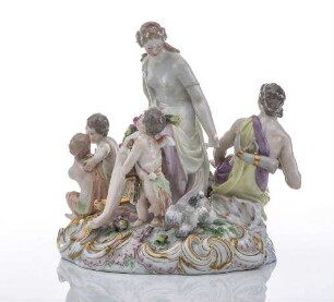 Venusgruppe, dreiteilig: Venus mit Cupido, Adonis mit Hund, zwei sich lieb habende Kinder