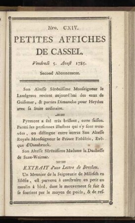 No CXIV (Vendredi 5. Aoust 1785)