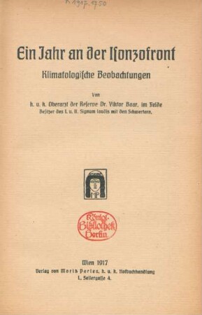 Ein Jahr an der Isonzofront : Klimatologische Beobachtungen