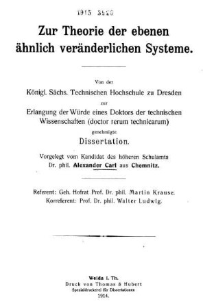 Zur Theorie der ebenen ähnlich veränderlichen Systeme