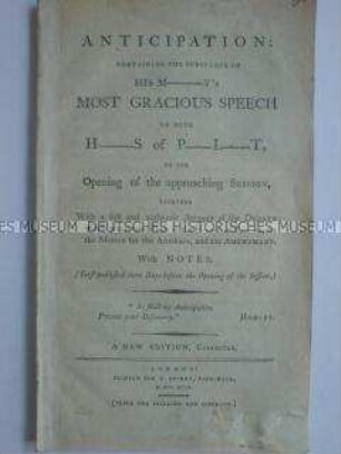 Rede von König George III. von England vor dem Englischen Parlament zur Unabhängigkeitserklärung der USA