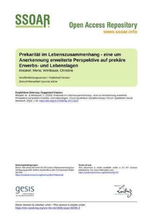 Prekarität im Lebenszusammenhang - eine um Anerkennung erweiterte Perspektive auf prekäre Erwerbs- und Lebenslagen