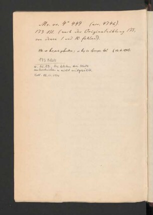 Vermerke Handschrift betreffend