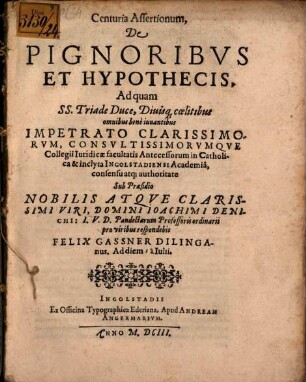 Centuria assertionum de pignoribus et hypothecis