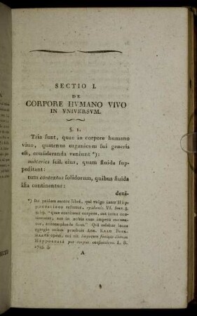 Sectio I De Corpore Humano Vivo In Universum