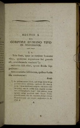 Sectio I De Corpore Humano Vivo In Universum