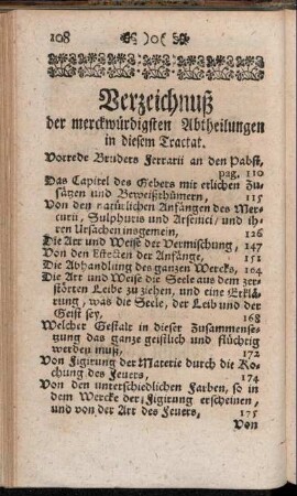 Verzeichnuß der merckwürdigsten Abtheilungen in diesem Tractat