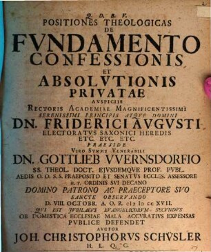 Positiones theol. de fundamento confessionis et absolutionis privatae