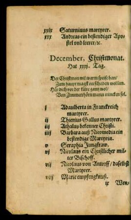 December, Christmonat. Hat xxxi. Tag.