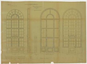 Thiersch, Friedrich von; München; Justizpalast - Fenster im Schwurgerichtssaal, Nordmittelbau(Grundriss, Ansichten, Schnitte)