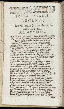 Scala Fatalis Augusti D. Brunsvicensis & Lunaeburgensis ad Natalem LXX.