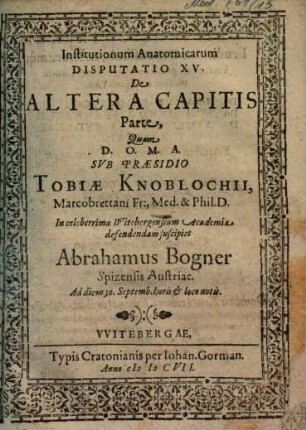 Disputatio Institutionum Anatomicarum, 15. De Altera Capitis Parte