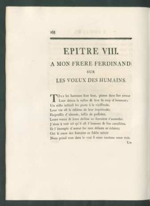 Epitre VIII. A Mon Frere Ferdinand: Sur Les Voeux Des Humains.