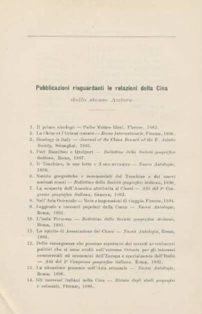 Pubblicazioni risguardanti le relazioni della Cina