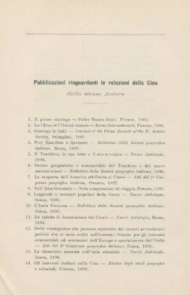 Pubblicazioni risguardanti le relazioni della Cina