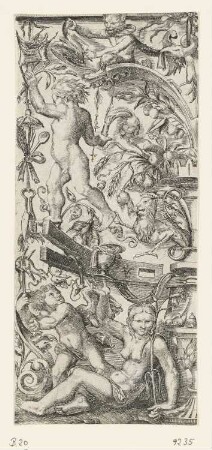 Ornamentstich mit Fackel tragendem Putto