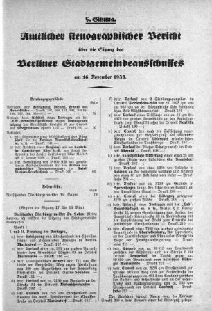 Sitzung 9, 16. November 1933