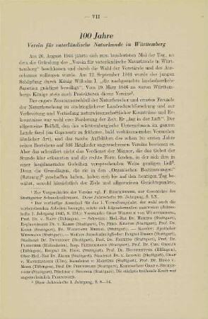 100 Jahre Verein für vaterländische Naturkunde in Württemberg