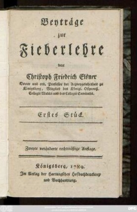 Stück 1: Beyträge zur Fieberlehre