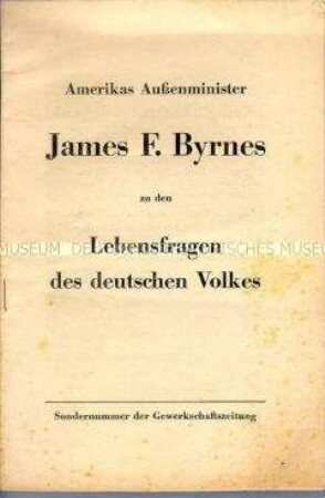 Sonderdruck mit dem Wortlaut einer Rede von US-Außenminister Byrnes zur Zukunft des deutschen Volkes