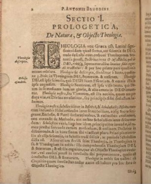Sectio I. Prologetica, De Natura, & Objecto Theologia.