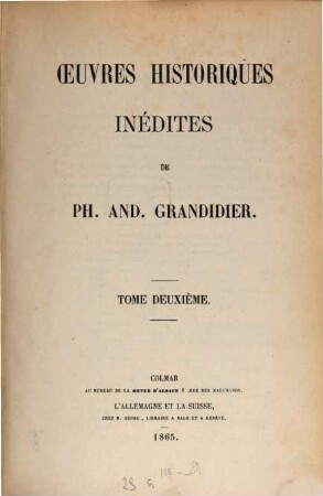 Oeuvres historiques inédites de Ph. And. Grandidier. 2