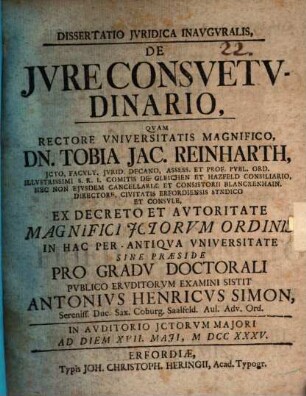 Diss. iur. inaug. de iure consuetudinario