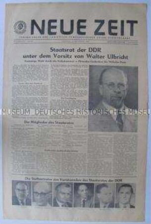 Tageszeitung der CDU (DDR) "Neue Zeit" zur Bildung des Staatsrates der DDR