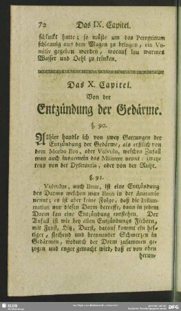 Das X. Capitel. Von der Entzündung der Gedärme