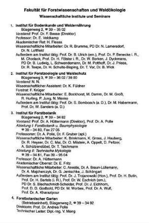Fakultät für Forstwissenschaften und Waldökologie