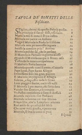 Tavola De Sonetti Delle Fischiate.