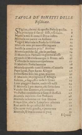 Tavola De Sonetti Delle Fischiate.