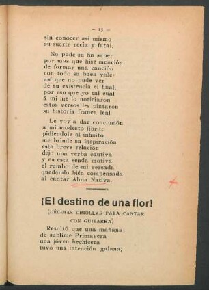 ¡El destino de una flor! : (Décimas criollas para cantar con guitarra)