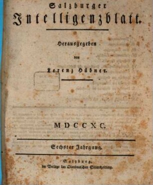 Salzburger Intelligenzblatt. 1790 = Jg. 6